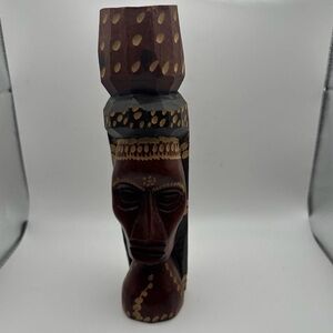 Jamaica Wooden Hand Carved Tiki Head Statue/Totem Solid Wood 8” Tall